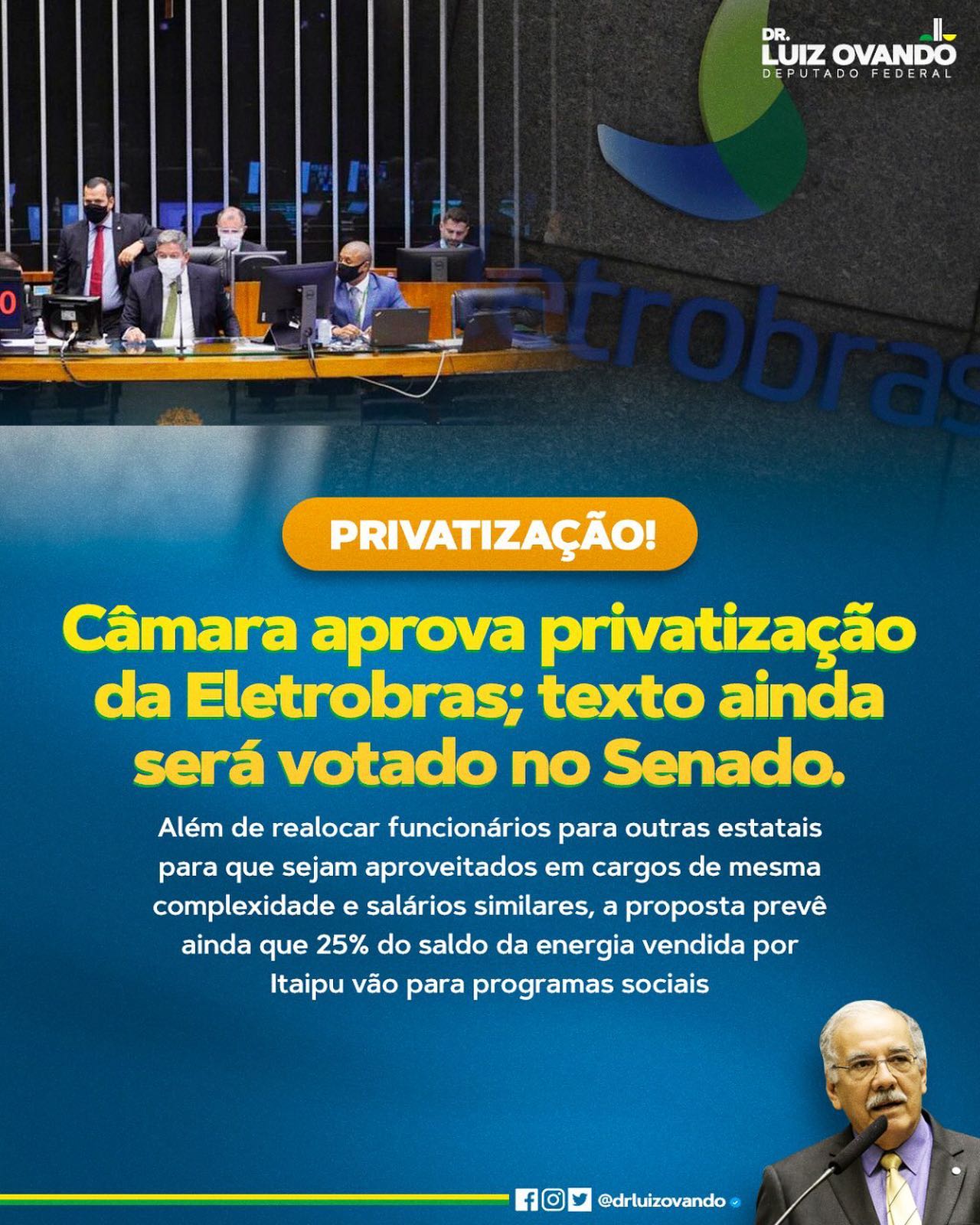 Câmara aprova privatização da Eletrobras