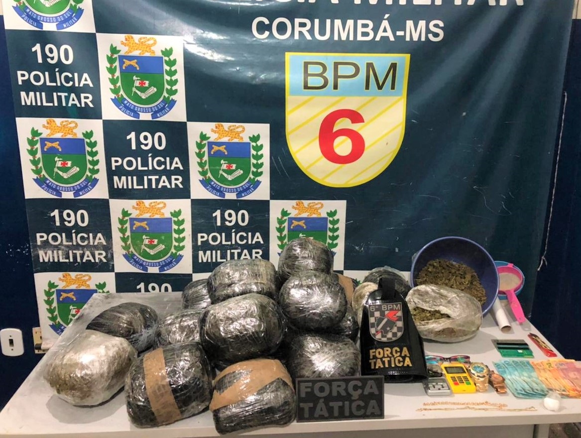 PM de Corumbá apreende cerca de 20 kg de entorpecentes e prende autores por tráfico de drogas