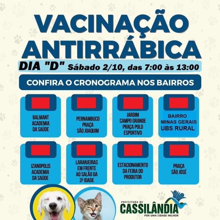 Nesse Sábado Prefeitura de Cassilândia  inicia a campanha de vacinação antirrábica