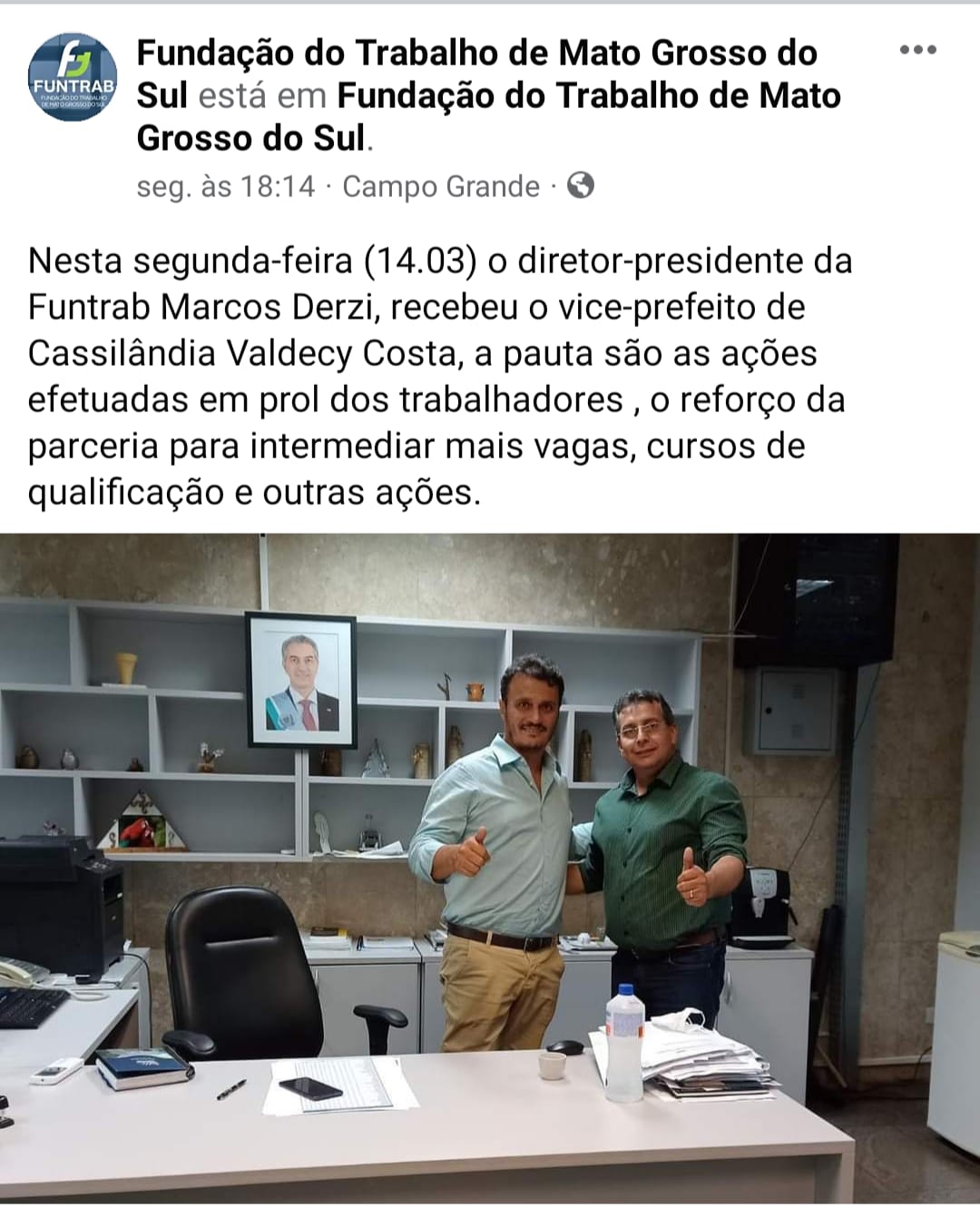 Vice Prefeito Valdecy e diretora da Casa do Trabalhador de Cassilândia Cristina Passos visitam casa do trabalhador por mais parcerias