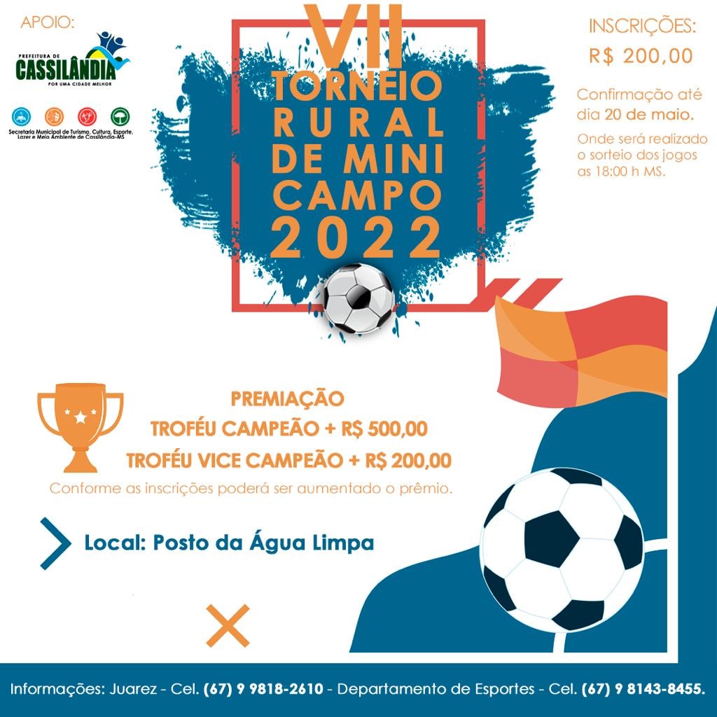 Estão abertas as inscrições para o Torneio Rural de Mini Campo no Posto da água Limpa