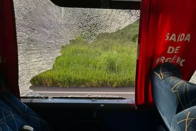 Pneu de carreta com carga de porco estoura e atinge ônibus escolar em rodovia