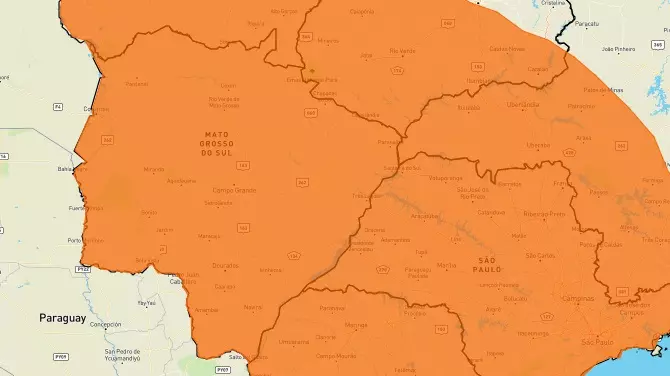 MS está sob alerta laranja, classificação de perigo para saúde devido à onda de frio