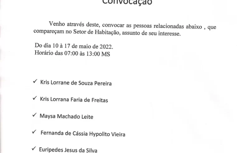 Cassilândia: Departamento de Habitação convoca beneficiários do Lote Urbanizado