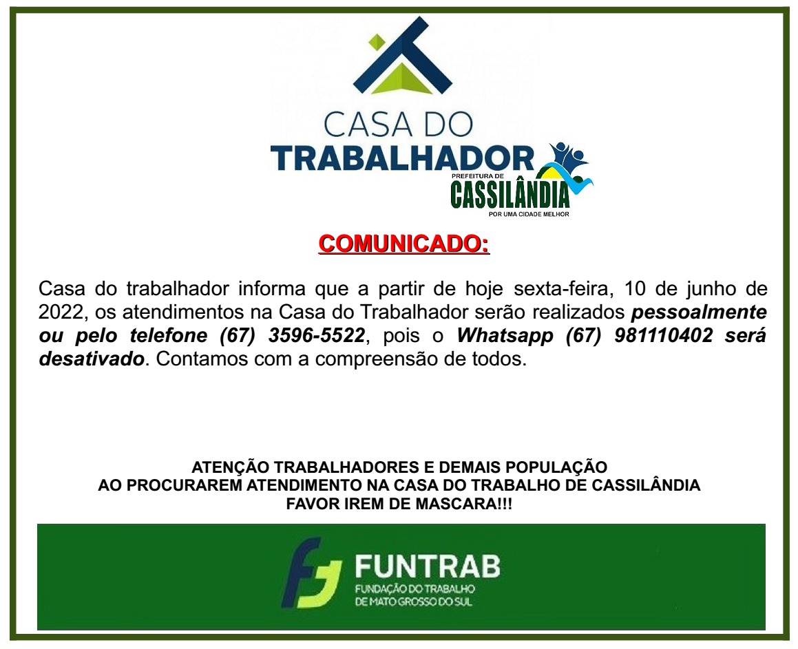 COMUNICADO CASA DO TRABALHADOR