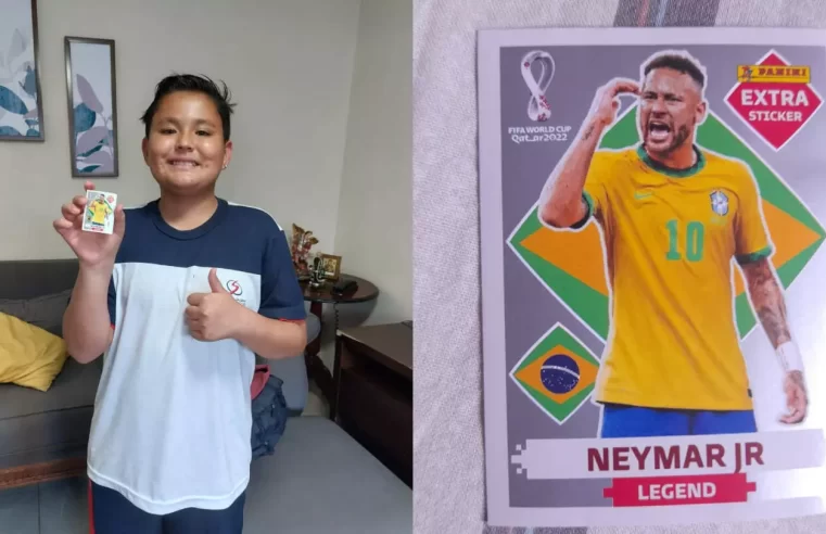 Garoto de 10 anos encontra figurinha rara do Neymar em Campo Grande: ‘prefiro ficar com ela’