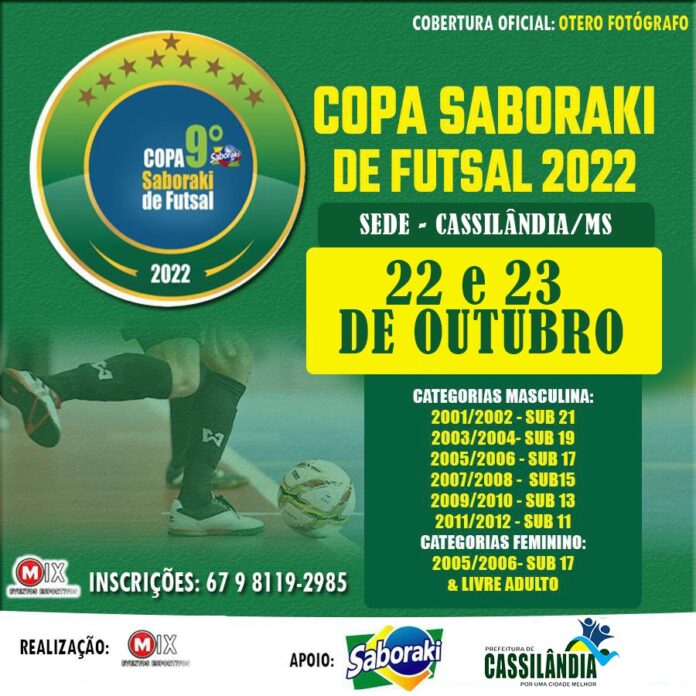 Cassilândia vai sediar jogos da IV Etapa da 9ª Copa Saboraki de futsal