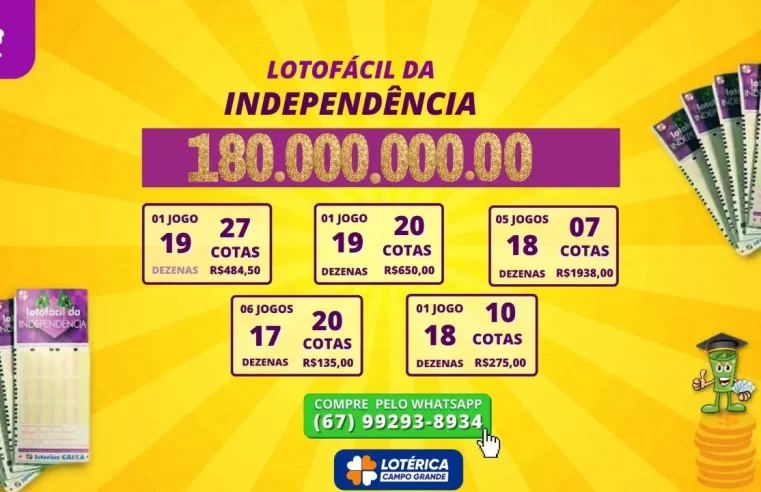 Lotofácil da Independência sorteia prêmio de R$ 180 milhões