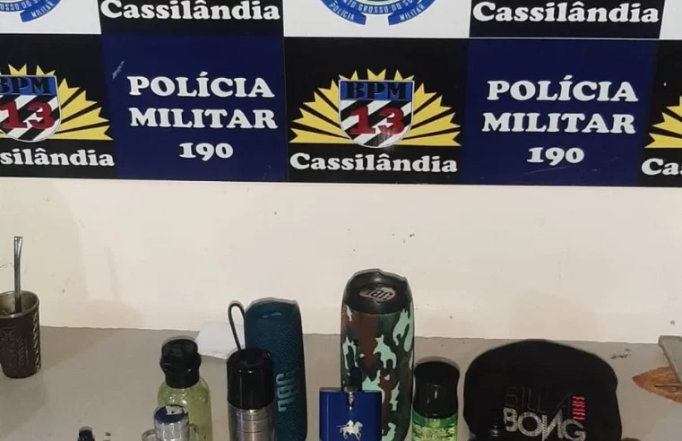 Polícia Militar prende três homens e duas mulheres por furto e receptação, e recupera produtos furtados em Cassilândia.